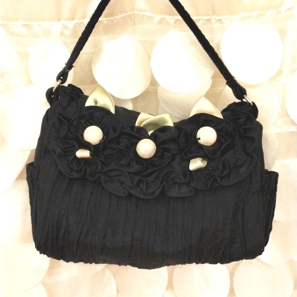 Darling Cat Ears BLACK Handbag Ruffles Summer Purse or Cosmetic Zipper Bag - Picture 5 of 16